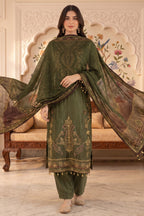 Green Crepe Silk Printed and Pitta Handwork Suit