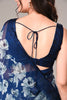 Navy Color Floral Printed Chiffon Saree