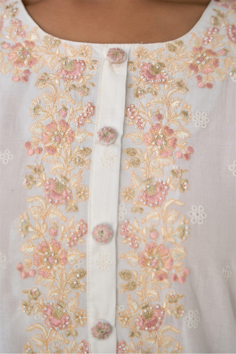 Cream Color Cotton Resham Embroidered Straight Suit