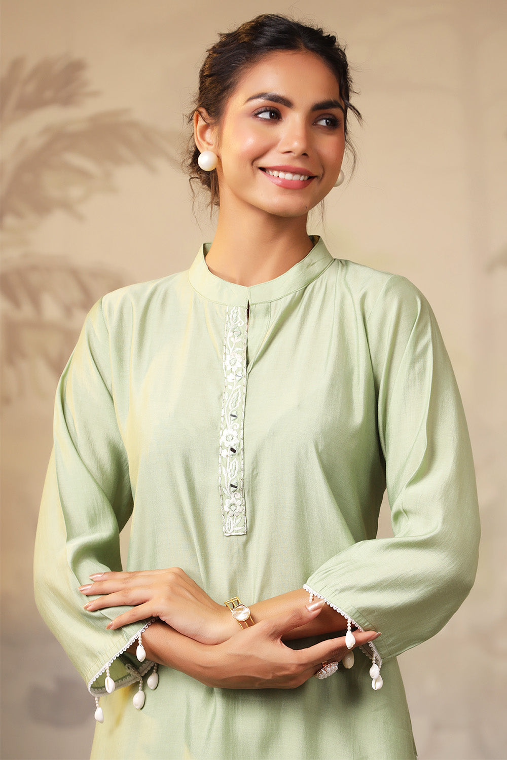 Pista Green Solid Color Muslin Kurta Set