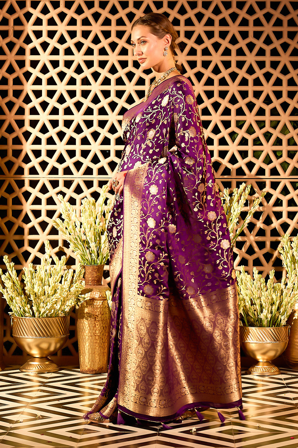 Purple Banarasi Katan Silk Saree