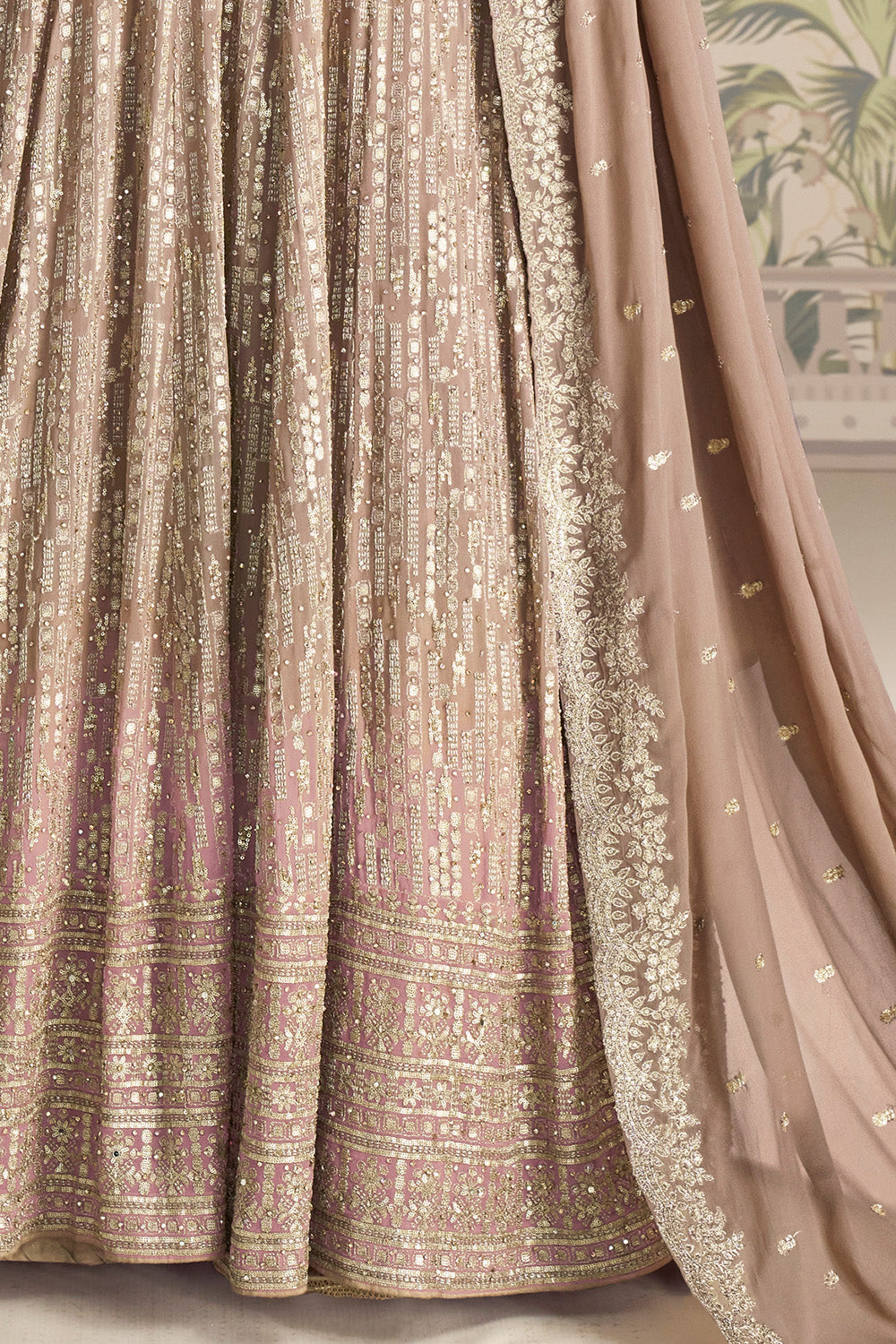Beige Georgette Zari and Sequins Embroidered Anarkali Suit