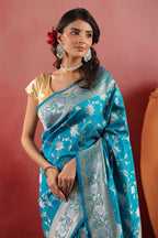 Teal Blue Banarasi Silk Woven Saree