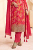 Carmine Pink Chinone Silk Floral Printed And Embroidered Unstitched Suit Fabric