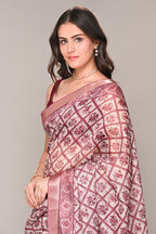 Cream & Rust Color Cotton Silk Printed Saree