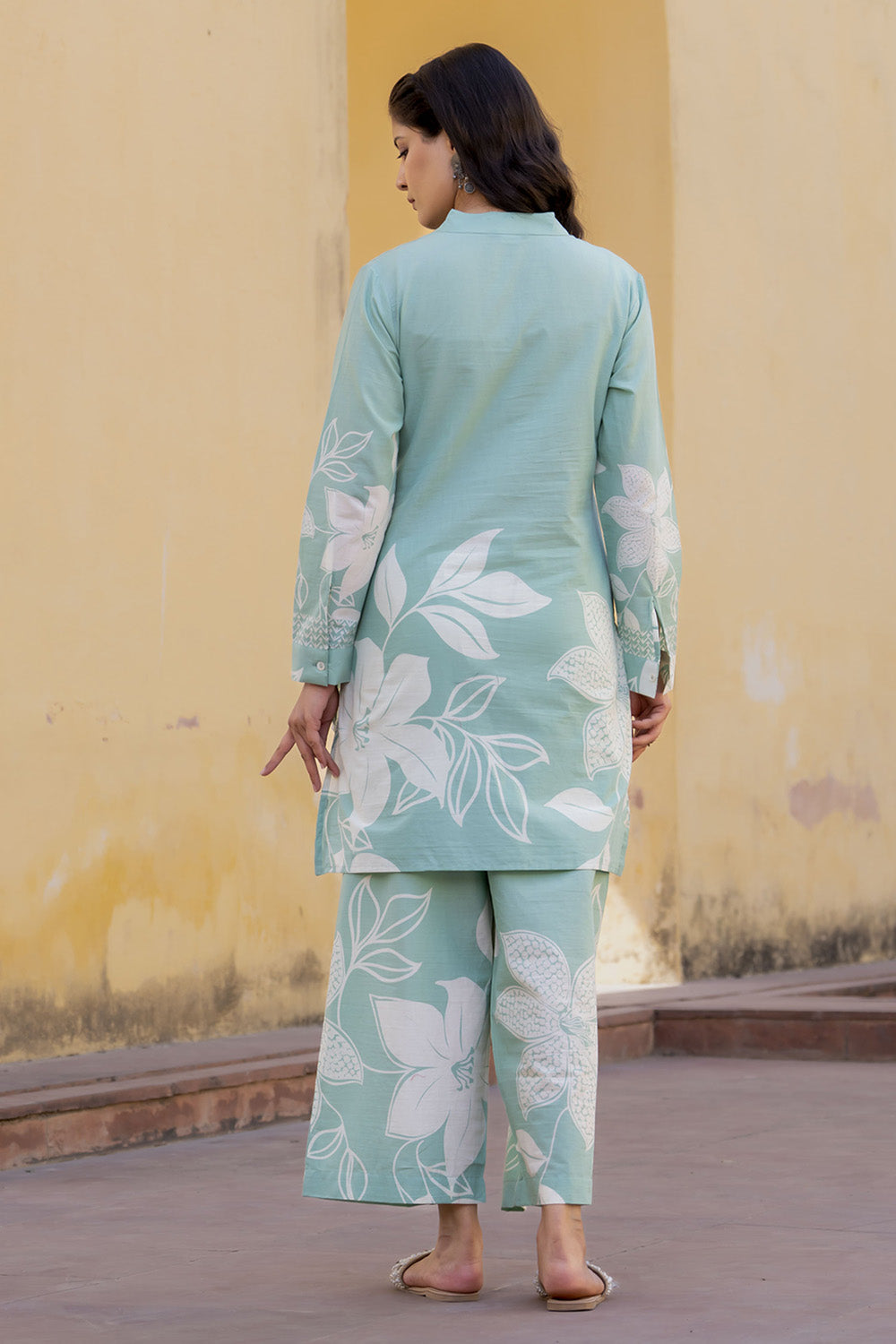 Sea Green Color Cotton Printed Co-Ord Dress