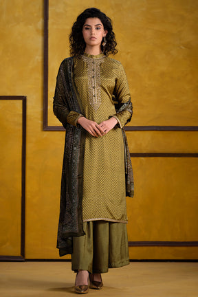 Sage Green Color Pashmina Embroidered Unstitched Suit Fabric