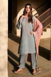 Grey Color Cotton Polka dots Printed Unstitched Suit Material