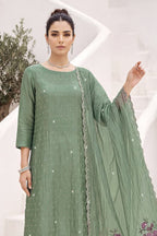 Sea Green Organza Resham Embroidered Unstitched Suit Material