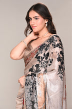 Beige Color Jacquard Silk Printed Saree