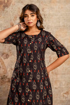 Black Cotton Printed Kurta Set