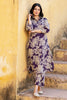 Purple Floral Vine Printed  Cotton Kurta Set