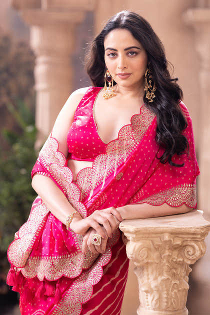 Magenta Pink Gajji Silk Embroidered and Printed Saree
