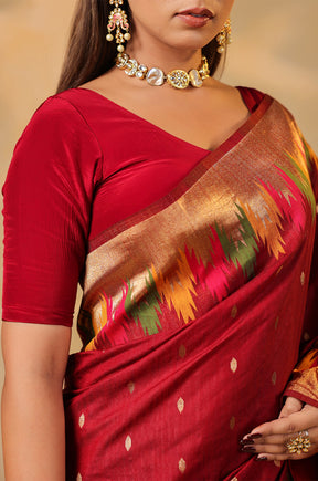 Maroon Cotton Silk Woven Saree