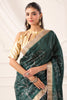 Bottle Green Tussar Silk Floral Printed and Zari Woven Saree
