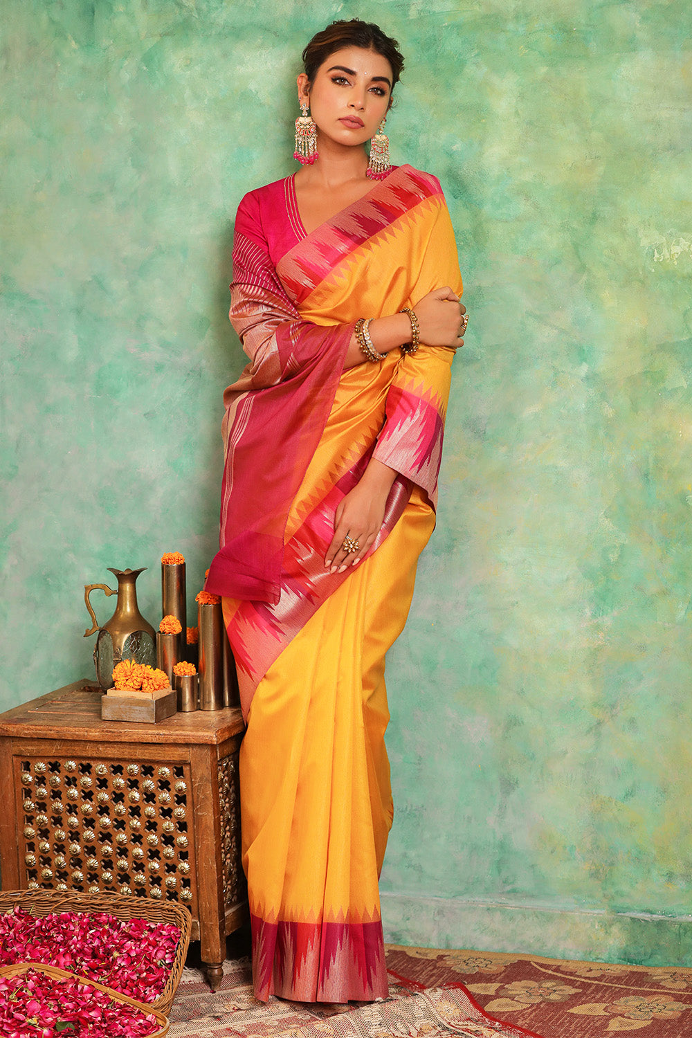 Mustard Color Cotton Silk Woven Saree