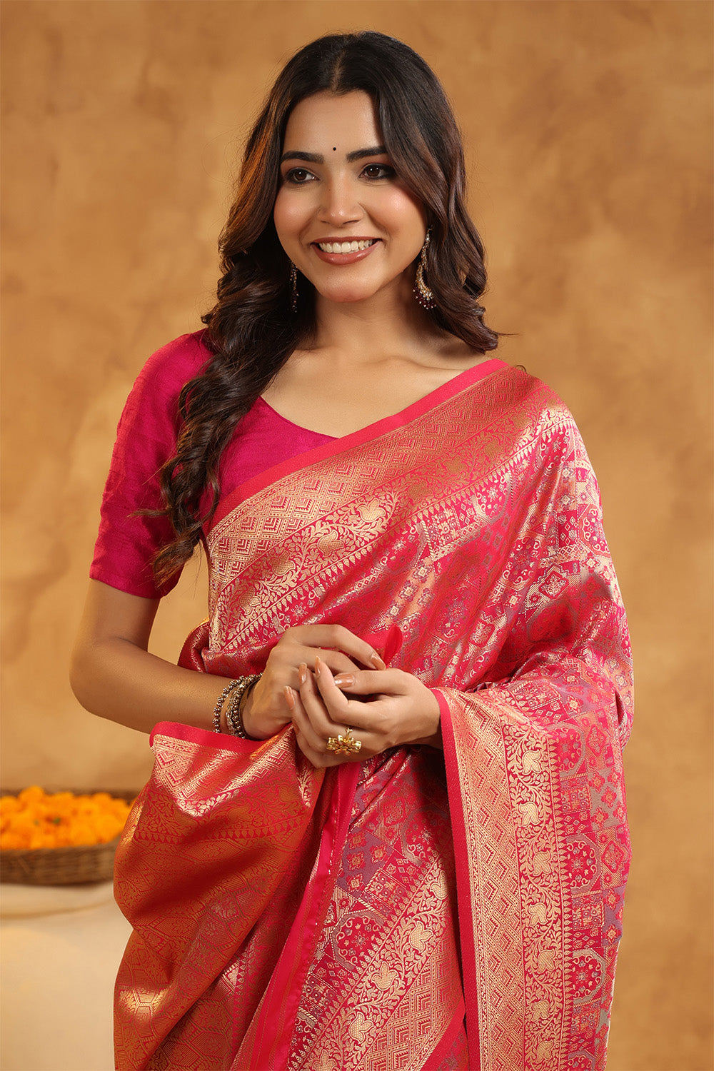 Fuchsia Color Zari Woven Saree