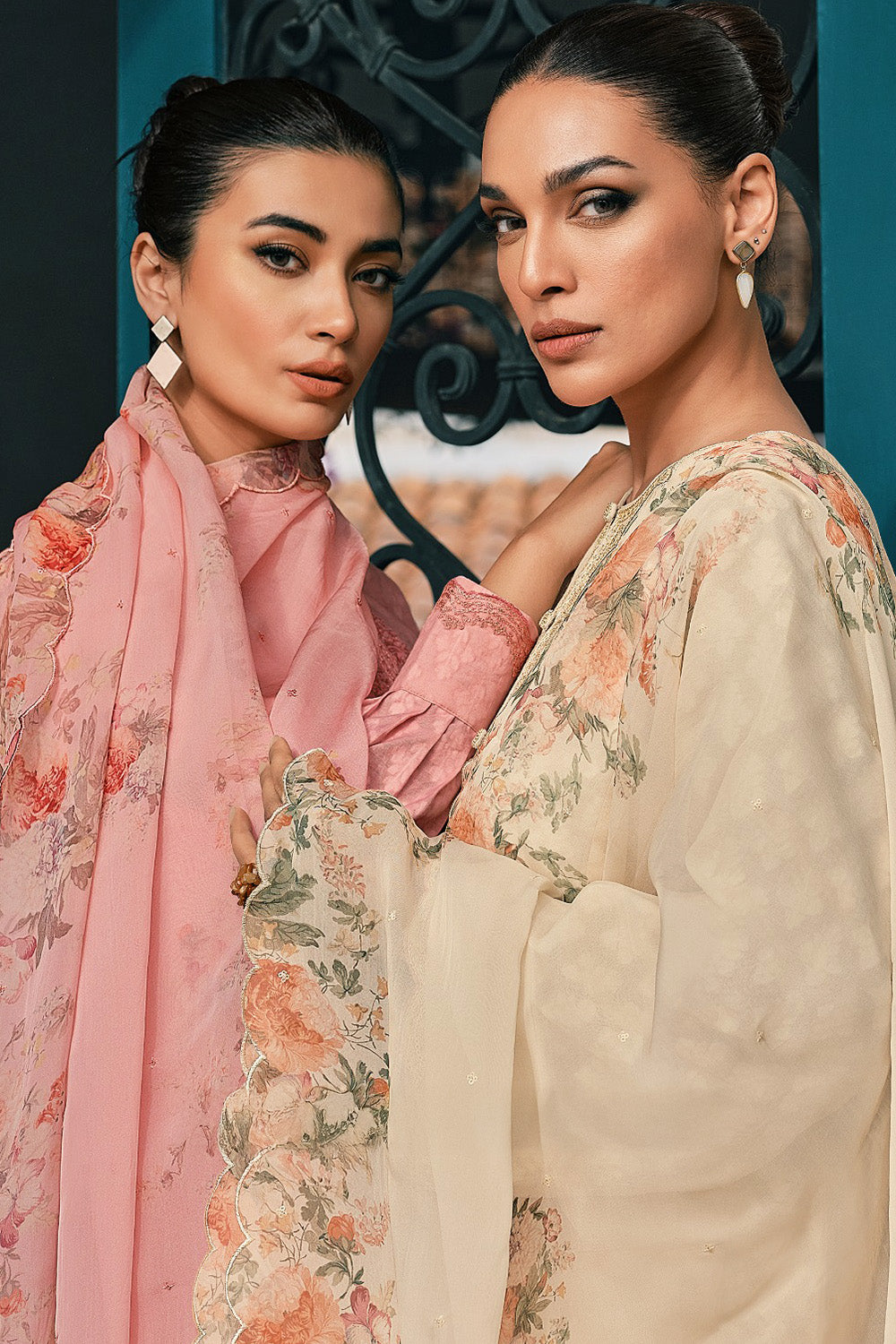 Beige Printed And Embroidered Cotton Unstitched Suit