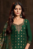Bottle Green Silk Neck Embroidered And Zari Woven Suit With Woven Dupatta Set