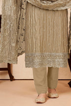 Beige Tissue Silk Embroidered Unstitched Suit Fabric