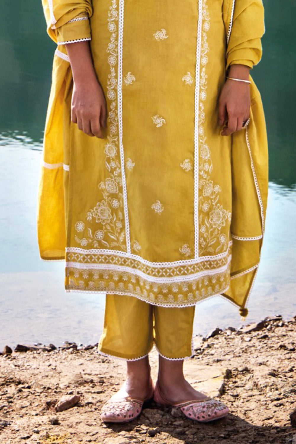 Mustard Color Resham Embroidered Suit