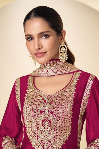 Crepe Silk Zari And Sequins Embroidered Suit Set