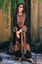 Black Silk Woven And Printed Unstitched Suit Material