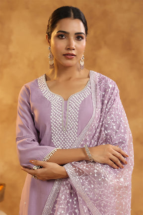 Light Lavender Color Cotton Neck Embroidered Unstitched Suit Fabric