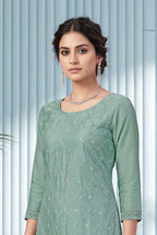 Seafoam Blue Organza Resham Embroidered Unstitched Suit Material