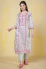 Sea Green Cotton Floral Printed & Neck Embroidered Suit