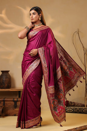 Dark Scarlet Soft Silk Kalamkari Woven Saree