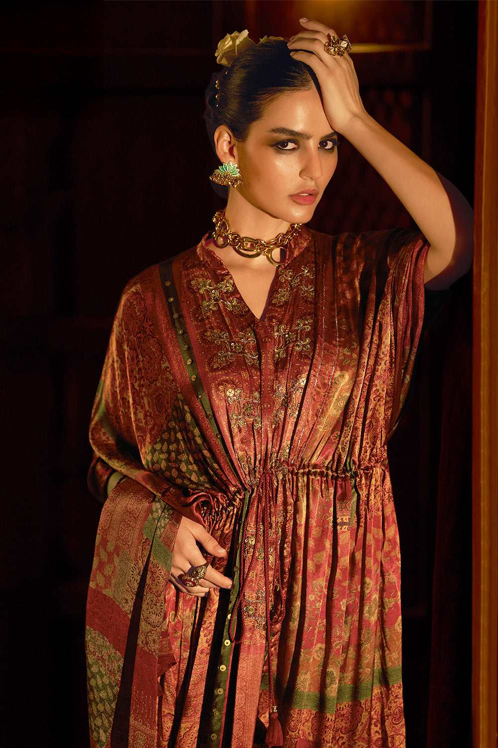 Maroon Spun Printed Unstitched Suit Material