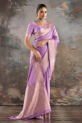 Lavender Zari Woven Satin Silk Saree