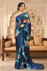 Blue Satin Abstract Printed Saree