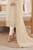 Cream Georgette Resham Embroidered And Swaroski Work Unstitched Suit Material