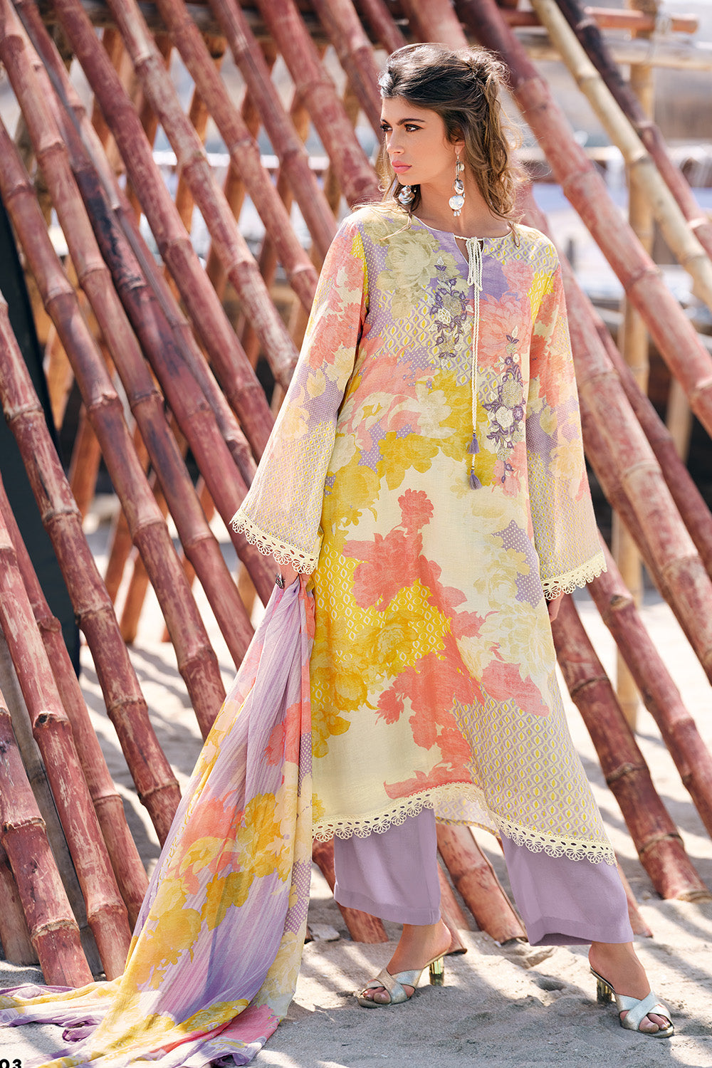 Mauve Color Printed & Resham Embroidered Cotton Unstitched Suit Fabric