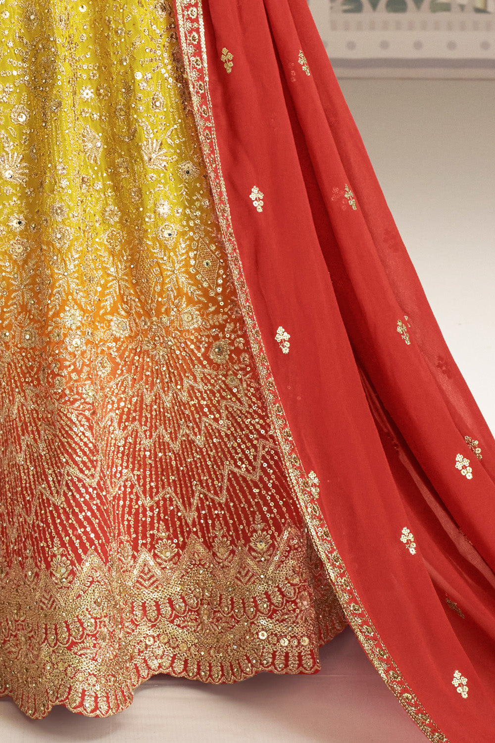 Yellow Georgette Zari and Sequins Embroidered Anarkali Suit