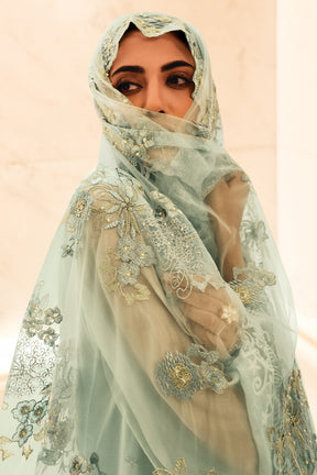 Mint Green Colour Organza Embroidered Unstitched Suit Material