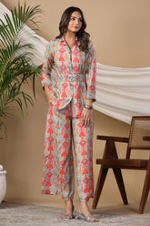 Grey Color Muslin Printed Pallazo Co-Ord Set