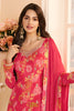Carmine Pink Chinone Silk Floral Printed And Embroidered Unstitched Suit Fabric