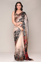Beige Color Jacquard Silk Printed Saree