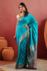 Teal Soft Silk Kalamkari Woven Saree