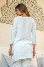 White Color Neck Embroidered Cotton Kurti