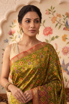 Green Cotton Printed And Woven Border Saree