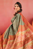 Sage Green Tussar Silk Floral Printed and Zari Woven Saree