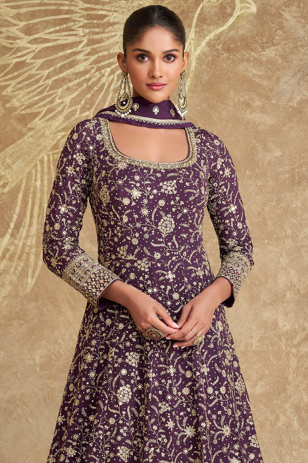 Wine Color Georgette Heavy Embroidered Anarkali Suit