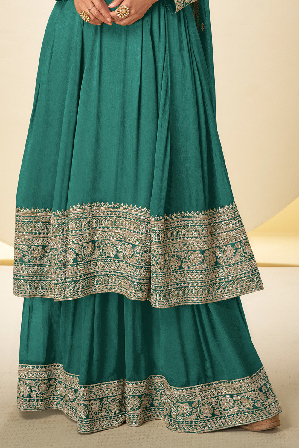 Crepe Silk Embroidered Anarkali Suit With Embroidered Sharara
