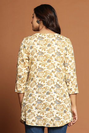 Beige & Brown Color Floral Printed Kurti