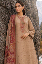 Beige Matka Silk Embroidered Unstitched Suit Material
