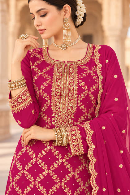RanI Crepe Silk Zari Woven And Embroidered Unstiched Suit Material